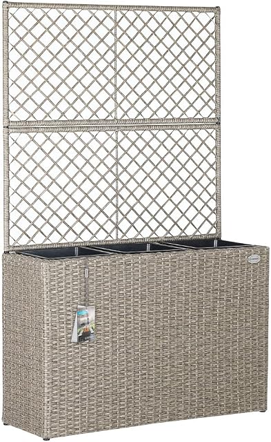 CASARIA Large Rattan Garden Trough Planter Flower Pots Planters With Trellis | Raised Bed | Growing Climbing Frame Support | Outdoor Garden Patio | Cream
