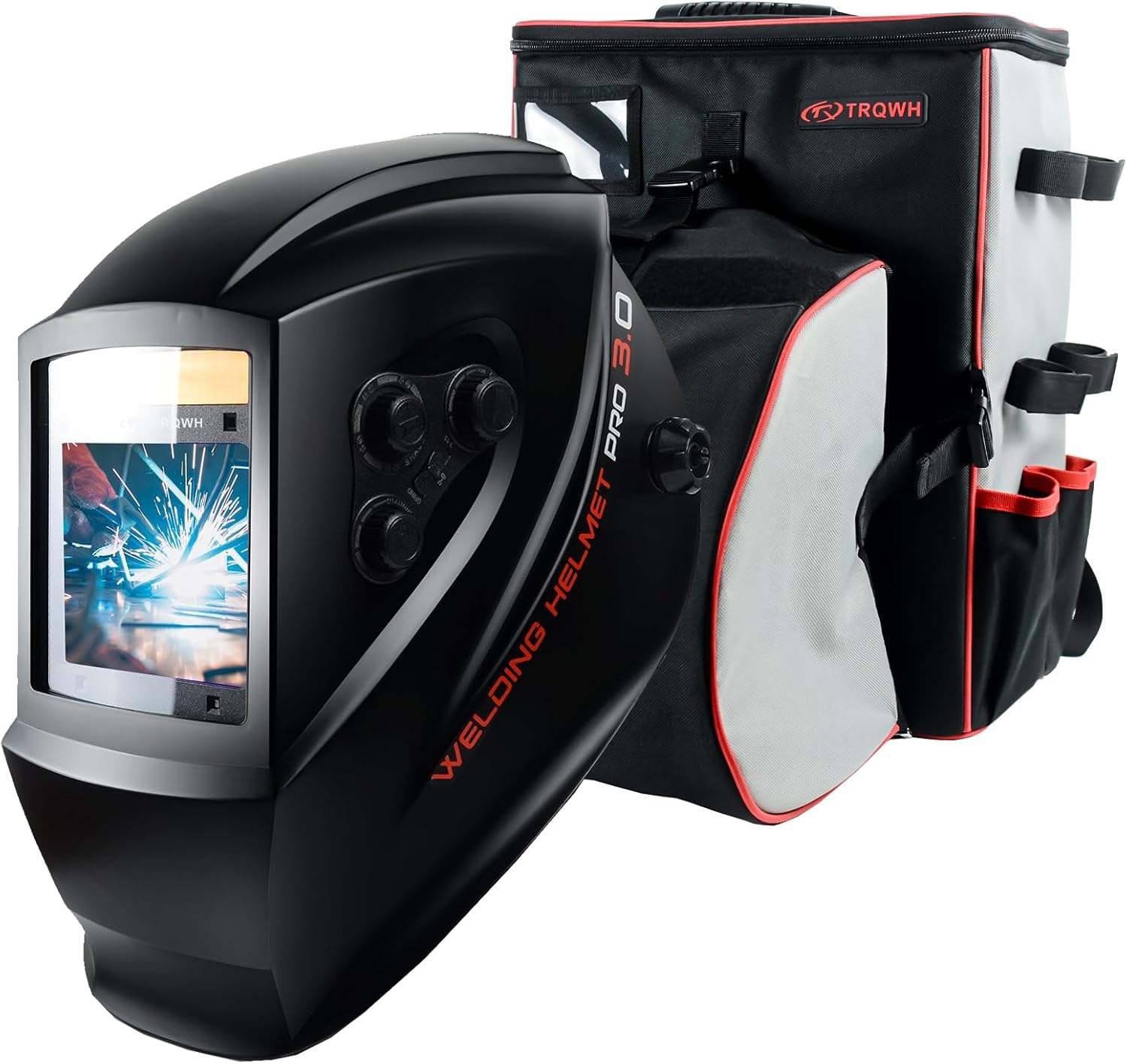 TRQWH Auto Darkening Welding Helmet Large Viewing True Color Solar Powered Welding Hood & Welding Backpack for Men Waterproof Reinforced Bottom Large Capacity