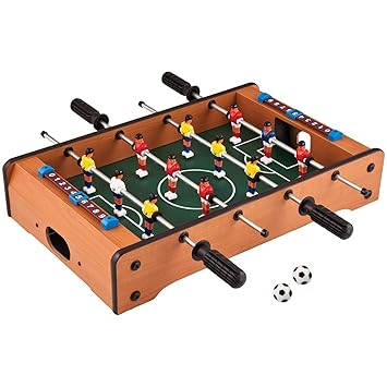 Elite Toys 100% Orignal Wooden mid-Sized Foosball, Mini Football, Table Soccer Game, 4 rods Length 51cm , Width 31cm, Hight 10.5cm- Brown