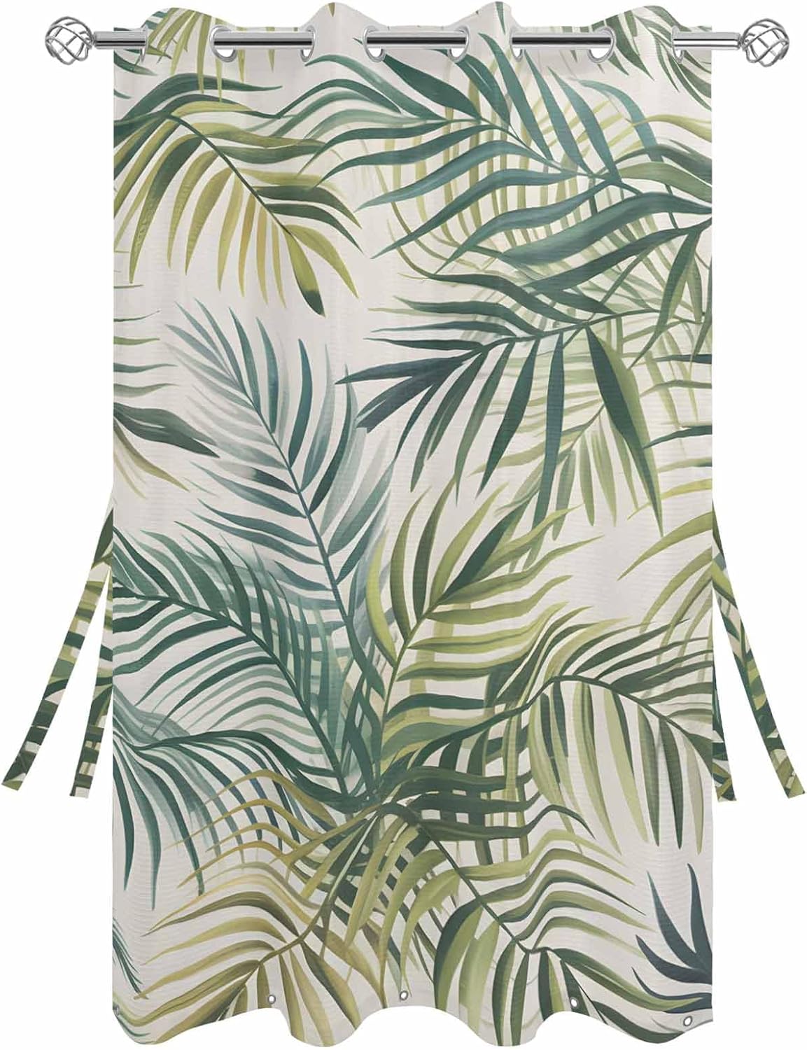 Outdoor Curtains for Patio, Palm Leaf Outside Curtain Top & Bottom with Grommets & Windproof Rope, Green Tropical Plant Summer Botanical Privacy Screen Drapes for Porch Balcony Gazebo, 54"x84"