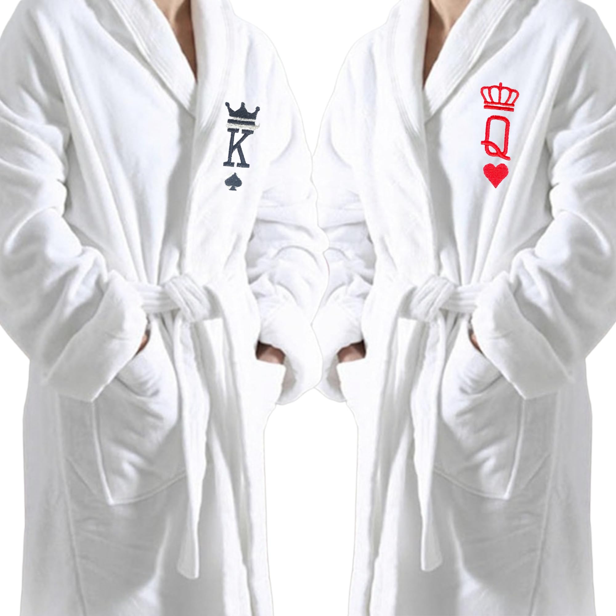 Regalo per coppia. Set accappatoi lui e lei con ricamo King & Queen. Accappatoi in spugna si cotone