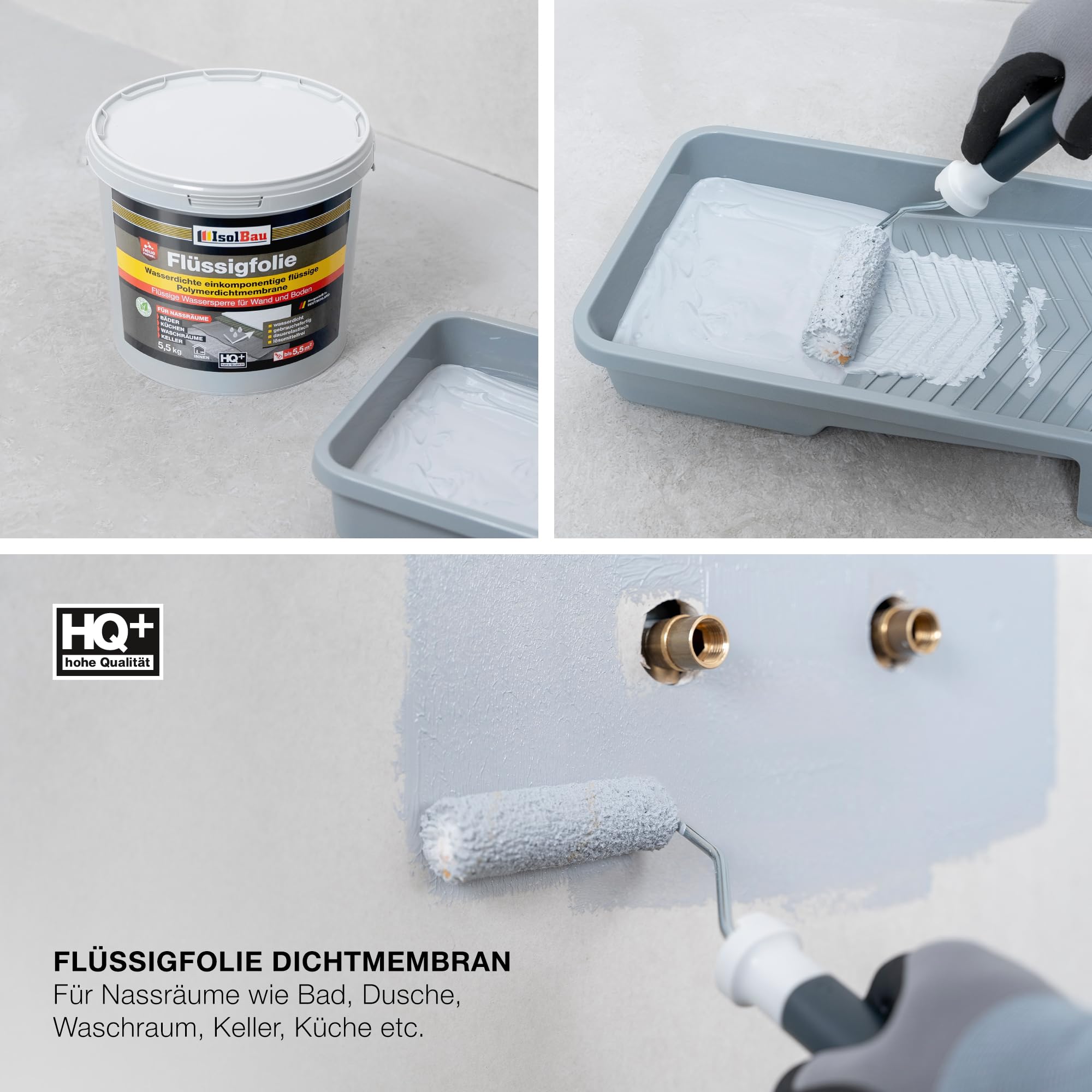 Isolbau Dicht-Set - Inkl. 1x Flüssigfolie (7 kg), 1x Isogrund (1 L), 1x Dichtband (5 m), 2x Innenecken & 2x Manschetten