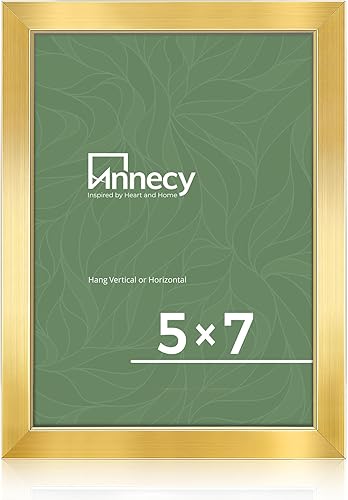 Annecy Portarretratos dorado de 5 x 7 pulgadas (1 unidad), marco de fotos de 5 x 7 pulgadas para decoración de pared o escritorio, estilo clásico