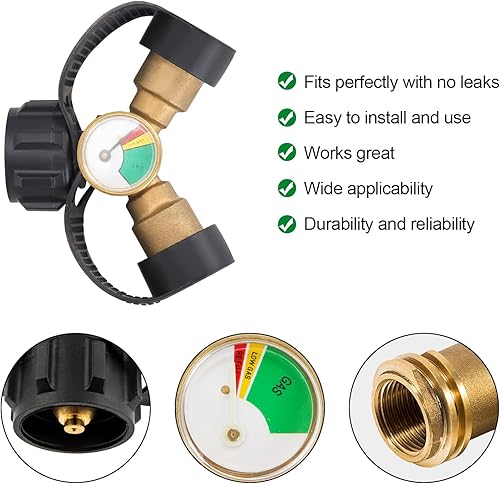 Miniatura 5 de Divisor de tanque de propano de 2 vías con válvula de cierre, tanque de propano en Y, adaptador de tanque de propano doble válvula con calibre,