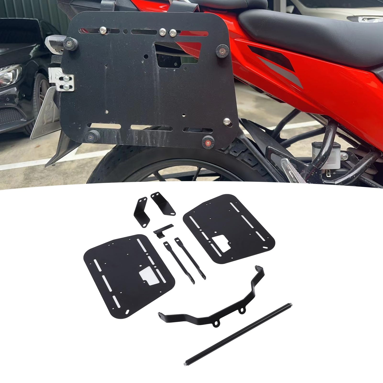 Zestaw Wsporników Montażowych Kufra Bocznego Motocykla, Twarda Torba Podsiodłowa ze Stopu Aluminium 18L-38L Skrzynia Bagażowa Bagażnik Boczny Zestaw Wsporników Montażowych Kufra