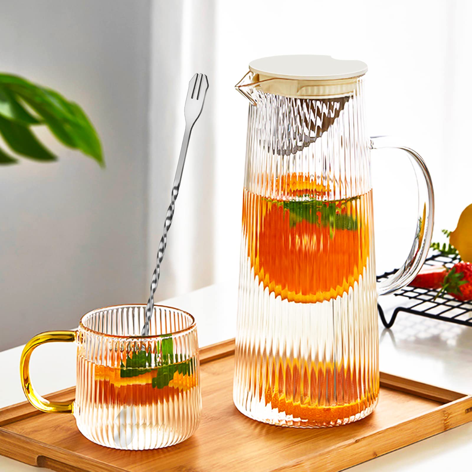 Carafe à Eau En Verre 1000 Ml Csuntikulo Avec Filtre Acier Inoxydable - Pichet Transparent
