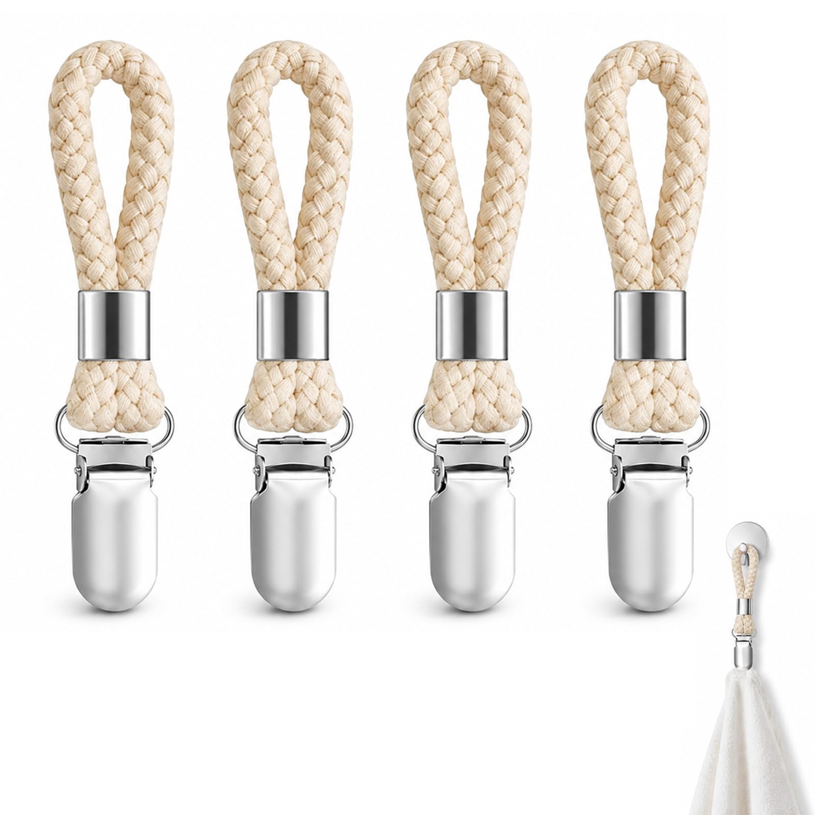 XZJDGBZA 4 Pcs Hanging Towel Clips with Cotton Loop for Kitchen Bathroom Storage