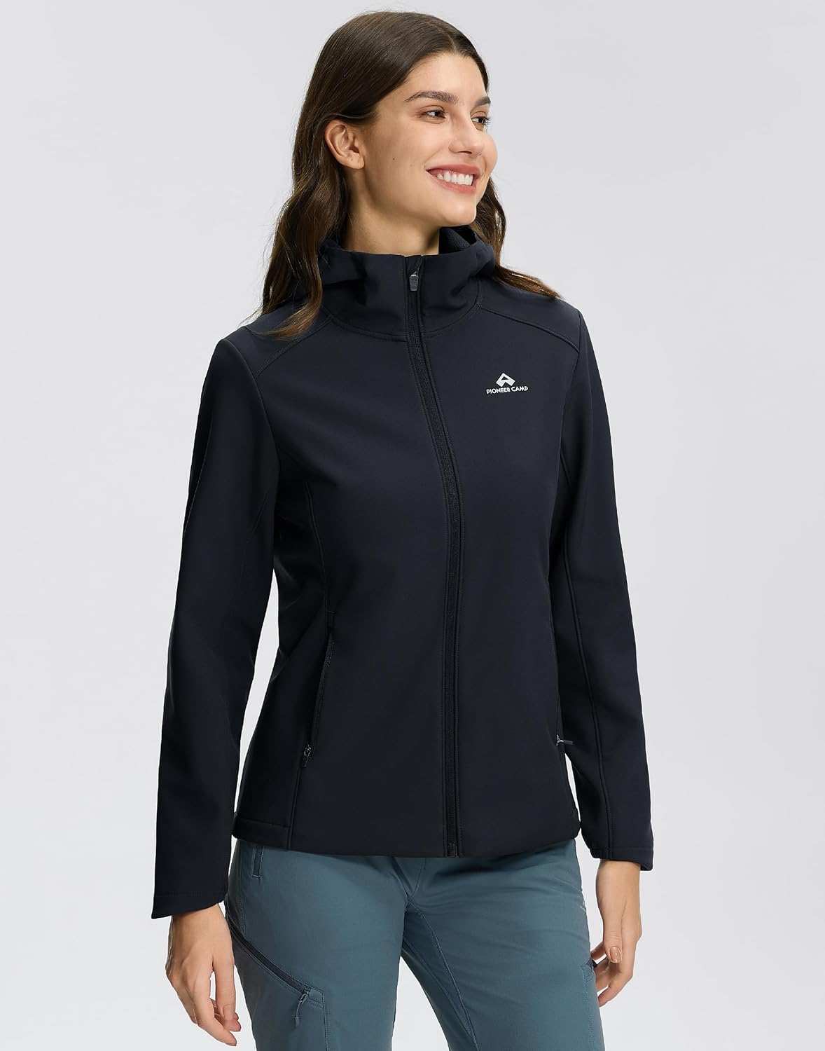 Pioneer Camp Women's Softshell Jacket Fleece Lined with Hood 30k Waterproof Lightweight Warm Windbreaker for Outdoor Hiking - Image 2