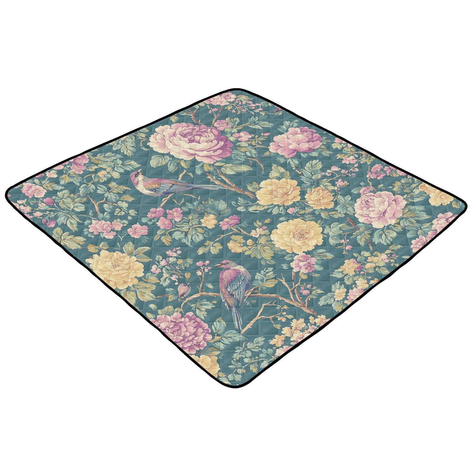 Kigai Flower Bird Baby Play Mat for Floor and Playpen 50x50 inch Non-Slip Baby Activity Playmat Waterproof Foldable Crawling Mat for Infants Toddlers