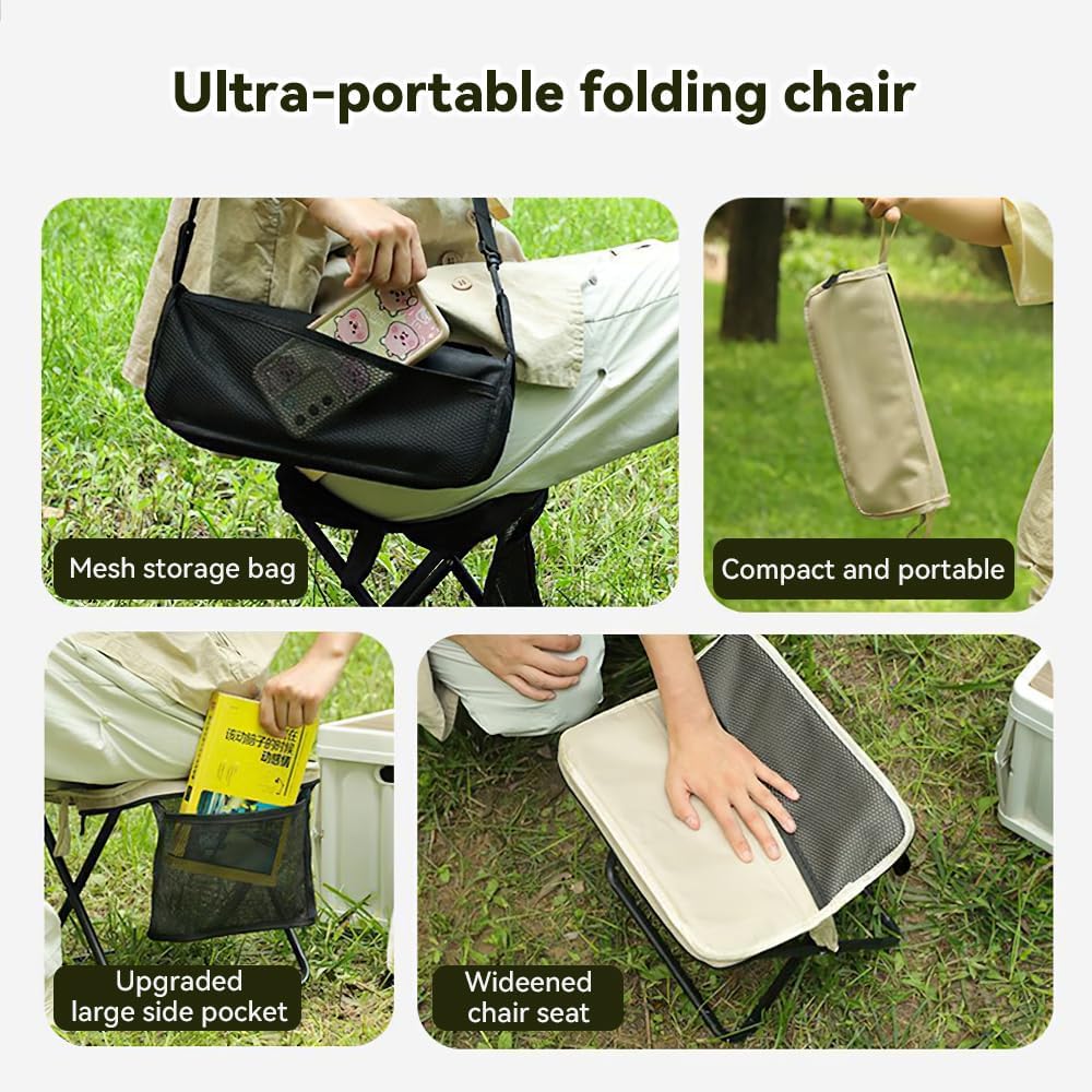 2 Pack Portable Folding Stools, Collapsible Backpack Stool with 3 Storage Pouches, Camping Chair Outdoor Seats Foot Rest, Ultralight for Hiking, Fishing, Camping, Festivals, Large 13"x10.62"x12.2"