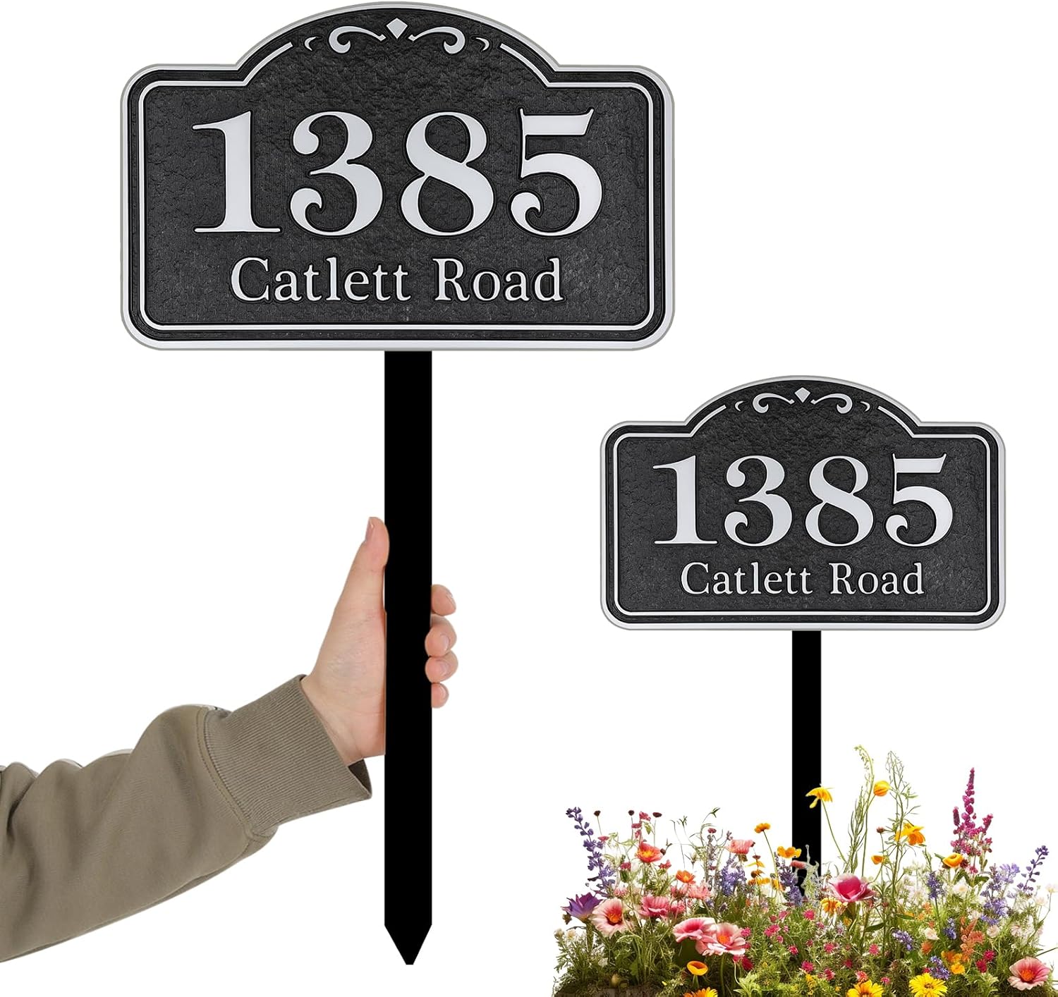 Lawn Address Sign Plaque - 10'' x 6.3'' Custom House Numbers Plaque Sign,House Numbers for Outside Lawn,Yard,Driveway,Ground,Garden Engraved Large Option with Stake