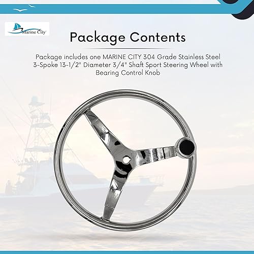 Miniatura 7 de MARINE CITY Volante deportivo de 3 radios, acero inoxidable de grado 304, con perilla, para marines, barcos, yates, accesorios marinos (13-12