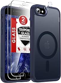 LeYi Capa para iPhone SE/iPhone-8/7 azul com [protetor de tela X2+ capa de câmera X2] i Phone SE3 2022/SE2 2020 Capas para MagSafe MagSafe MagSafe Slim Women Men Funda para iPhone8/7/SE, azul marinho