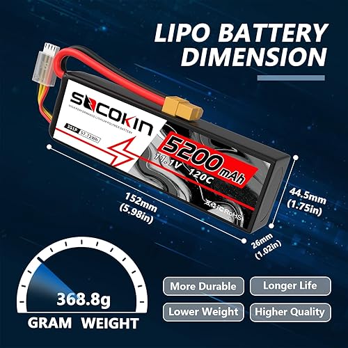 Miniatura 3 de Lipo - Batería 3S 5200mAh 120C 11.1V RC Batería con XT60 y TR Plug Compatible con DJI Quadcopter RC Avión RC Helicóptero RC Modelo de Coche RC