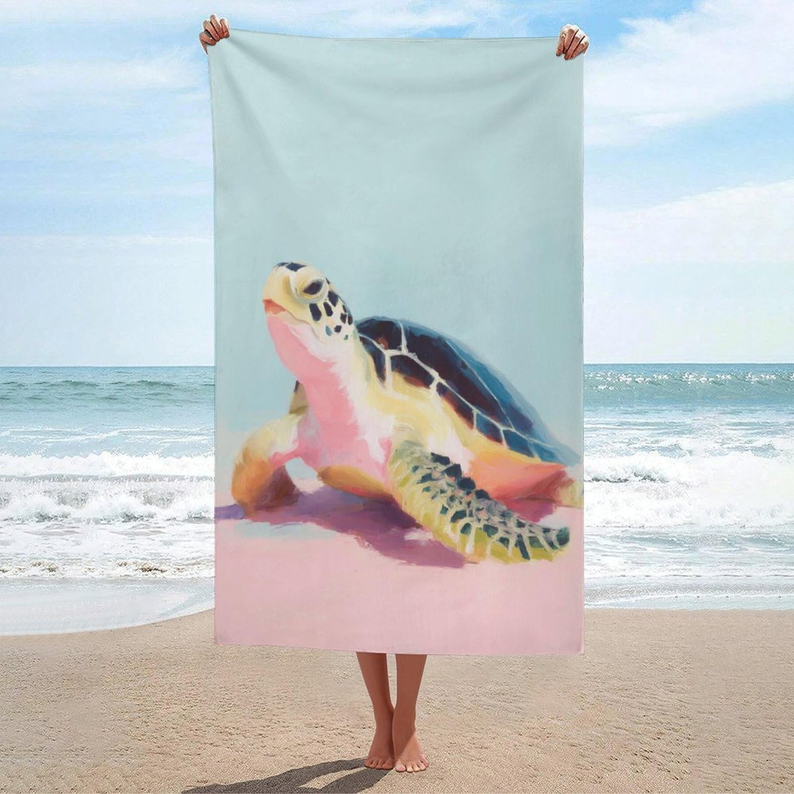 LSRCPD Cute Sea Turtle Lavender Pink Tones Beach Towel Sand Free Microfiber Large Shower Towels Multipurpose Absorbent for Bathroom Pool 130x80 CM
