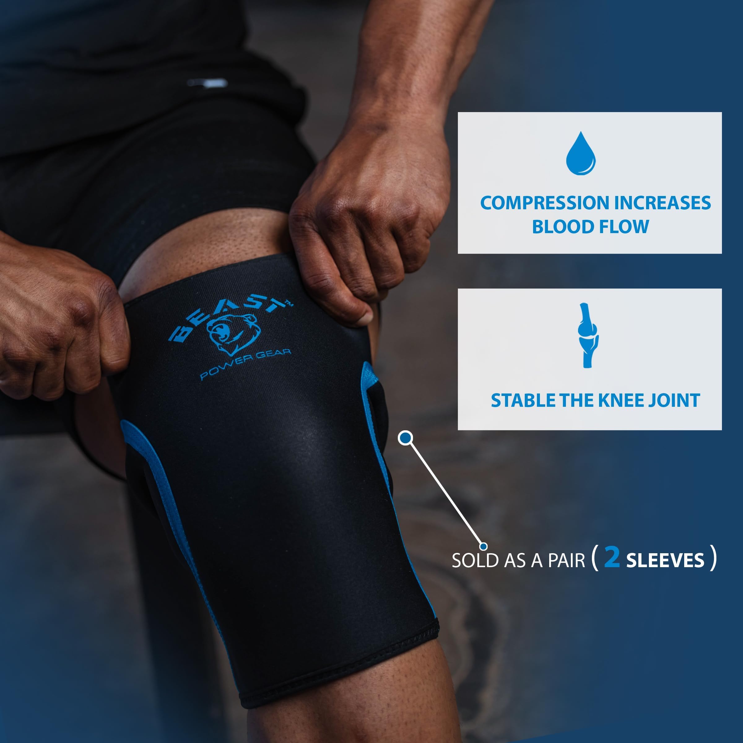 Beast Power Gear Neoprene Compression Knee Sleeves 7MM (Pair) Enhanced Knee Support in Squats Powerlifting Weightlifting and Wrestling – Unisex