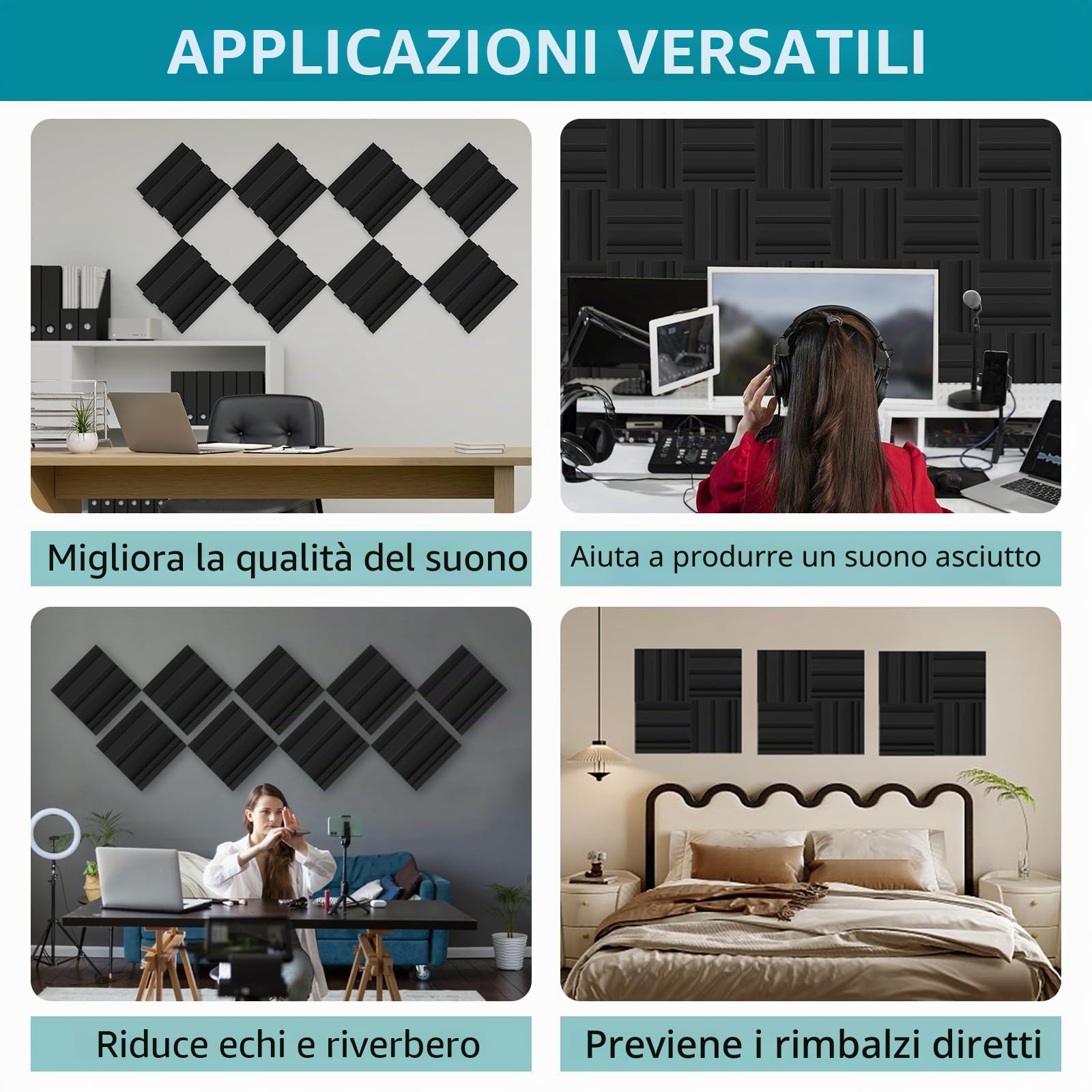 BXI Pannelli acustici in schiuma ispessiti, 30,5 x 30,5 x 7,6 cm, con motivo a diffusione, 12 diffusori in schiuma fonoassorbenti, insonorizzanti, 3D, per studio di registrazione, casa, ufficio