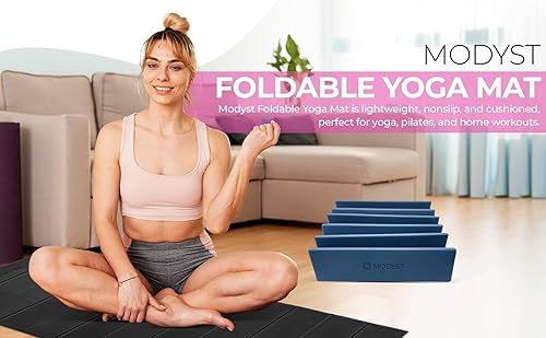 Miniatura 6 de Modyst Tapete de yoga plegable sin enrollamiento, tapete de yoga plegable de TPE, tapete de ejercicio plegable para yoga, pilates, entrenamientos de