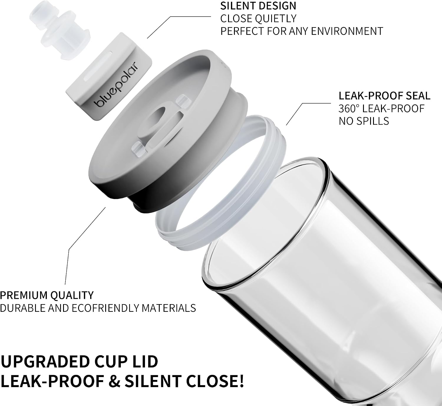 BLUEPOLAR 20 oz Glass Cups with Lids and Straws - Leak-Proof Portable Travel Water Glass Tumbler for Smoothies, Iced Coffee, Matcha, and Cold Beverages - Durable and Eco-Friendly (grey)