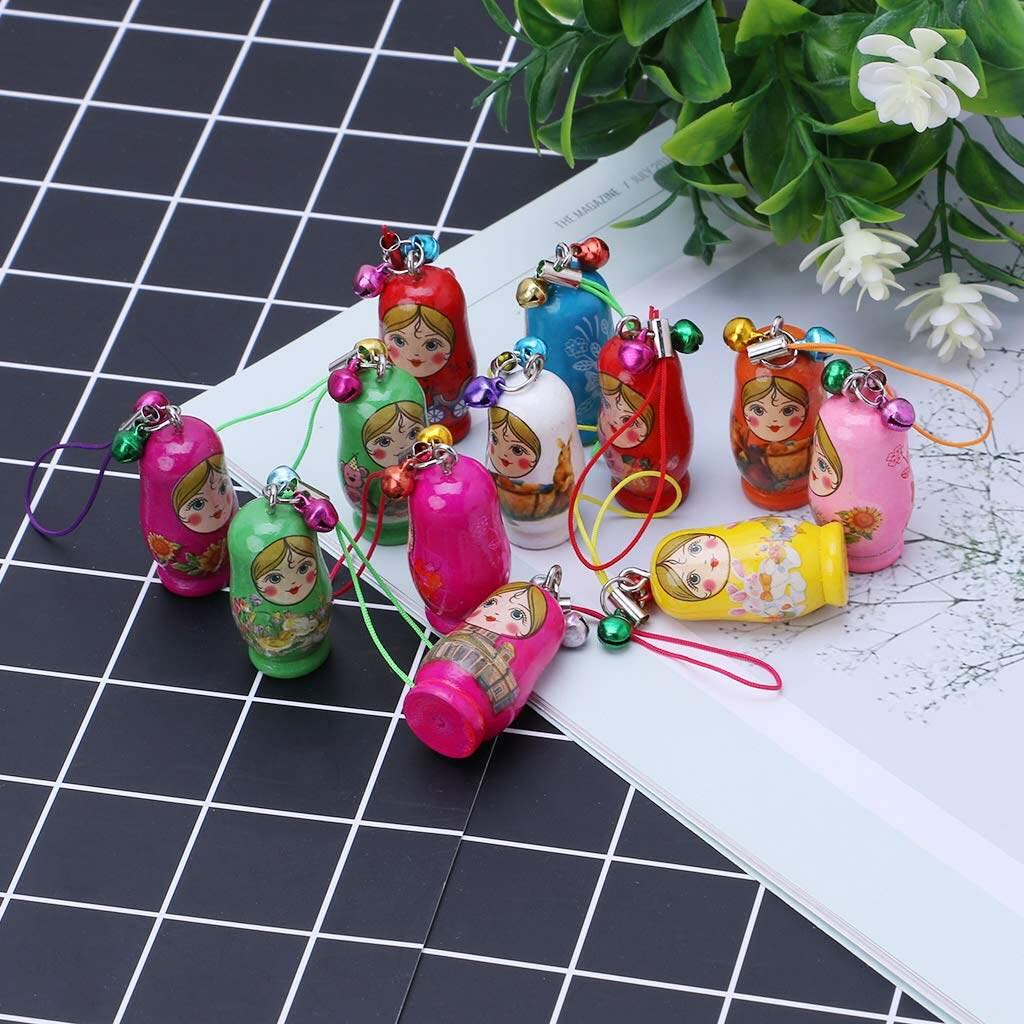 12 Porte-Clés Matriochka Russes En Bois - Déco Clés Ou Sac à Main - Cadeau Original Et Folklorique