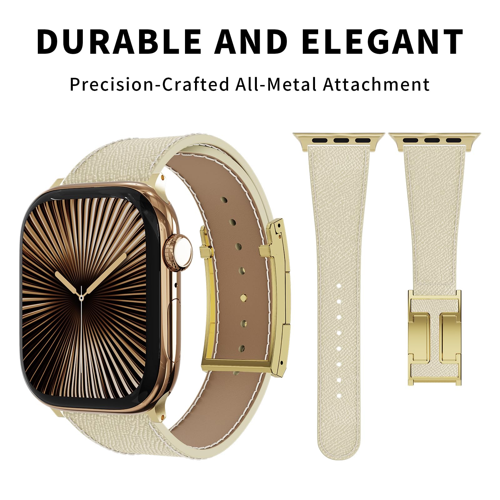 Leather Watch Band with Magnetic Buckle,Dressy Apple Watch Ultra Leather Band Rugged Durable Replacement Strap for Men & Women — view 2