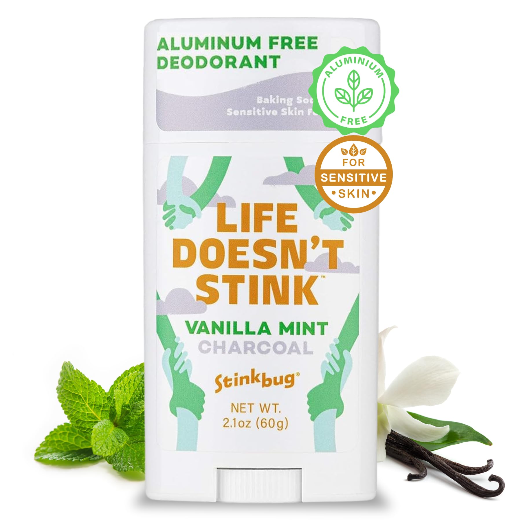 Natural Organic Deodorant Stick with Vanilla Mint, Coconut Oil and Activated Charcoal, Aluminum Free by Stinkbug Naturals, 2.1 Ounce Pack of 1