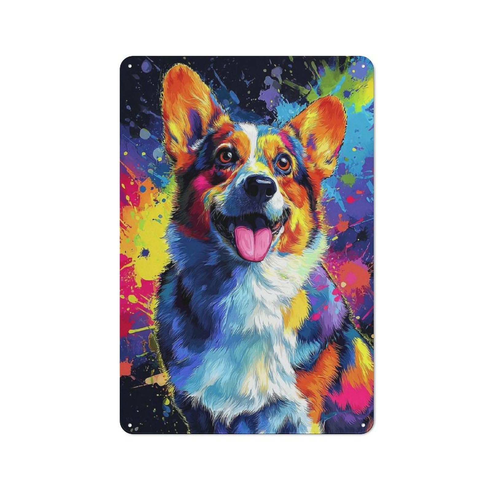 Junmoney Colorful Corgi Canvas Art Print Tin Wall Plaque 30X20cm With For Bar Or Restaurant, Suited To Restaurant Interior Fans