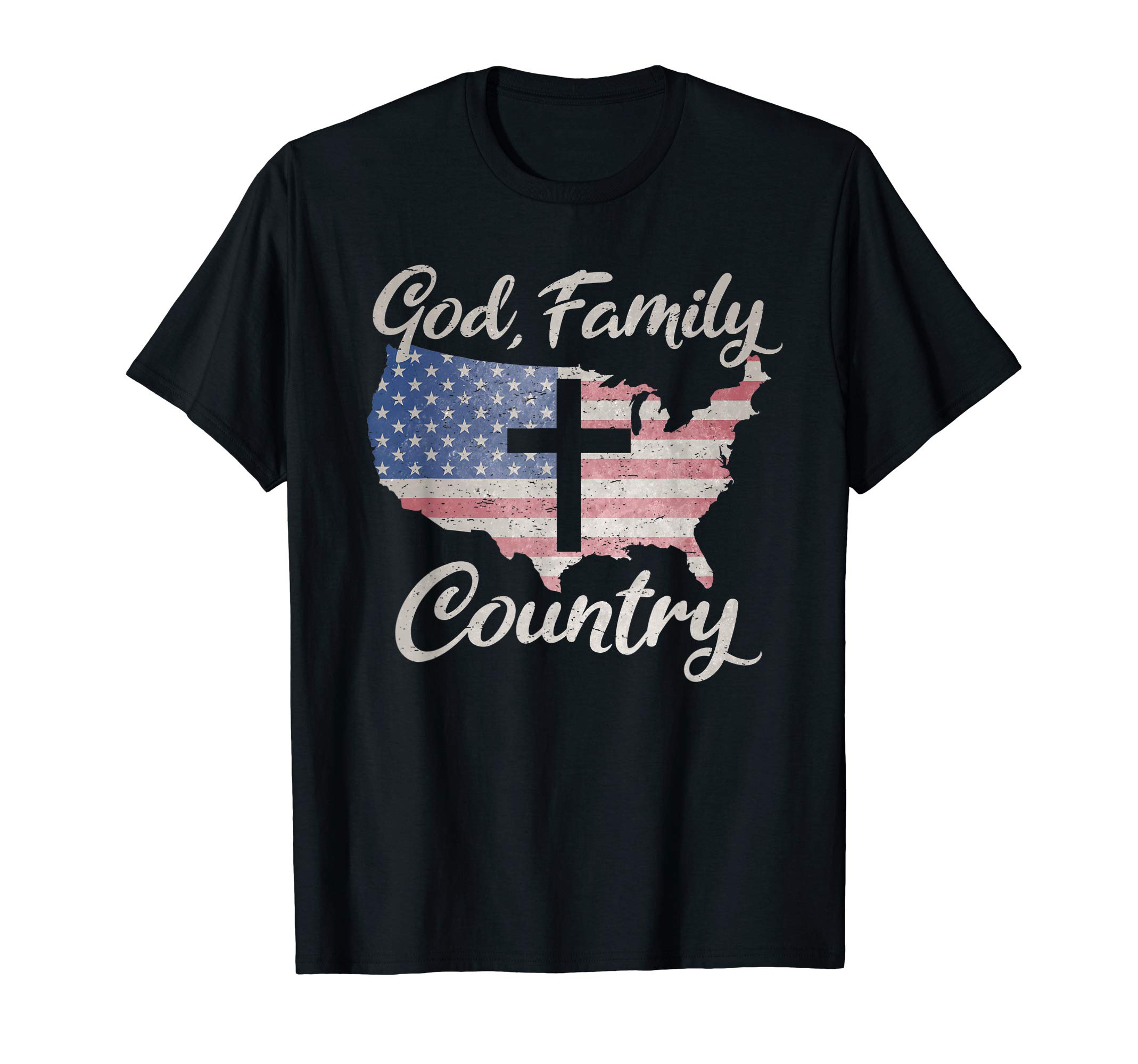 Love Jesus Patriotic Christian GiftsGOD FAMILY COUNTRY Christian Cross Vintage USA American Flag T-Shirt