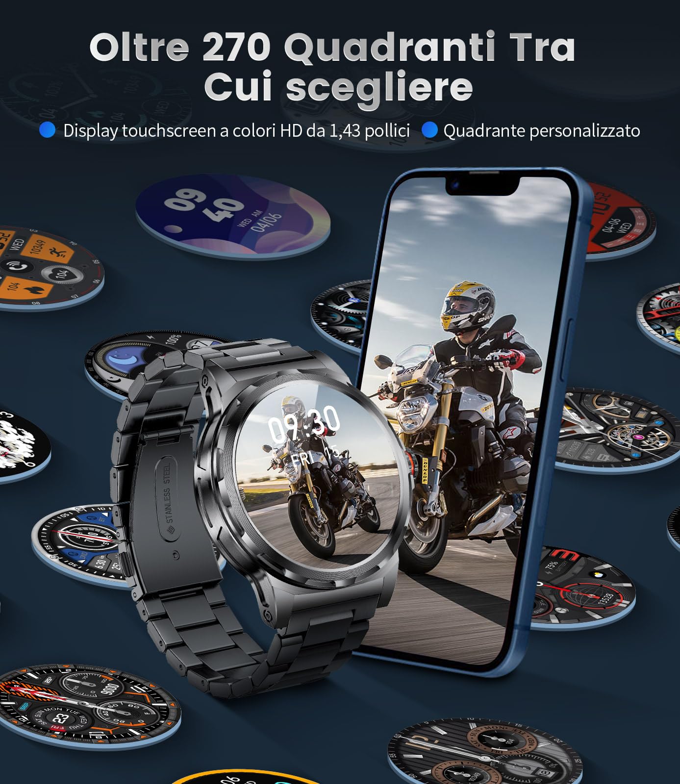 ESFOE 2024 Smartwatch Uomo, Orologio Intelligente Fitness con Chiamate Bluetooth,1.43" AMOLED Militari Smart Watch Tracker Attività con 100+ Modalità Sportive per Cardiofrequenzimetro,SpO2,Android iOS
