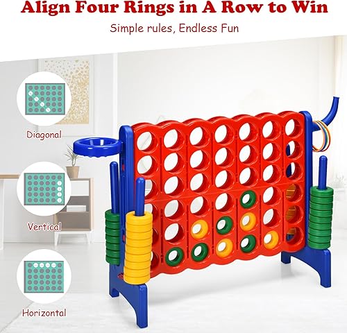 Miniatura 4 de KOTEK Juego gigante 4 en fila, juego familiar jumbo de 4 en puntuación con deslizadores de liberación rápida, 42 anillos, lanzamiento de anillos y
