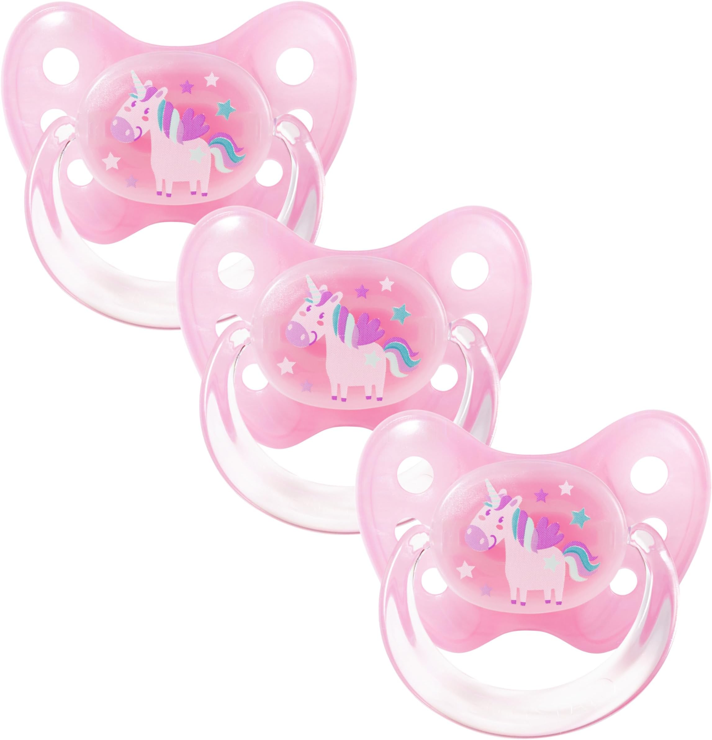 Silicone Soother Set of 3 - Size 2, 6-14 Months - Tooth and Jaw Friendly Silicone Soother with Dental Step - BPA Free Baby Accessories - Made in Germany - Unicorn, Pink