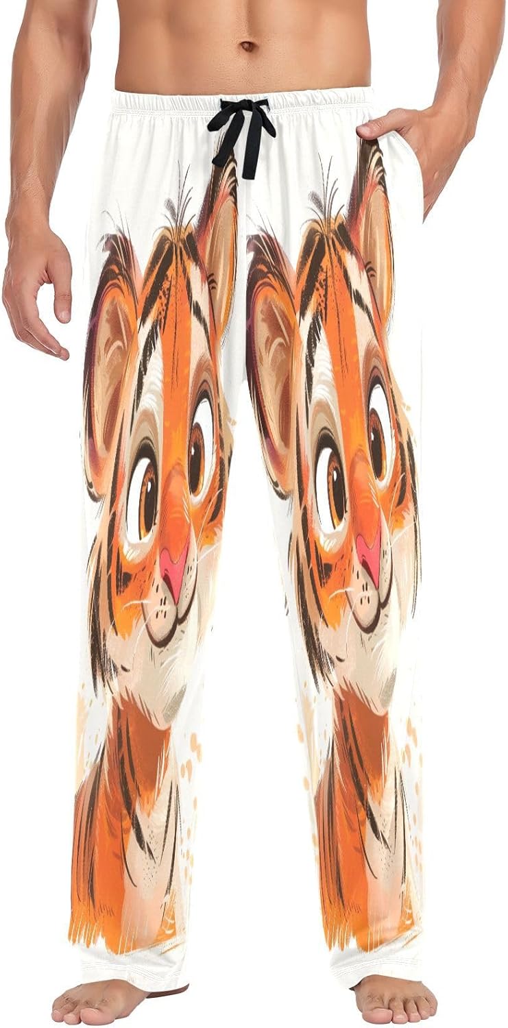 ALAZA Cute Tiger Cartoon Men's Pajama Pants Men Cotton Pajama Bottoms with Pockets, S