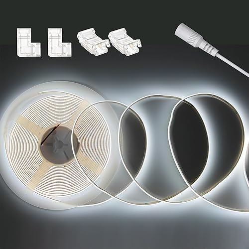 Miniatura 9 de COB - Tira de luces LED de 24 V CRI 93 + 16.4 pies, flexible y cortable, blanco brillante, tira de luz LED para decoración de interiores de oficina