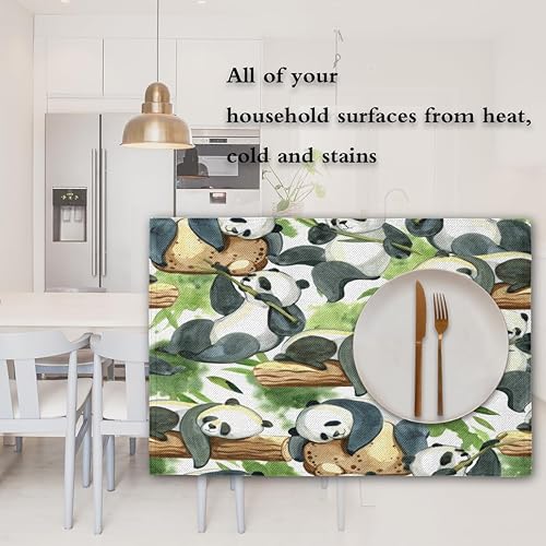 Miniatura 7 de Juego de 4 manteles individuales con textura de animal panda, lavables, impermeables, para fiestas, hogar, comedor, decoración de mesa de 18 x 12