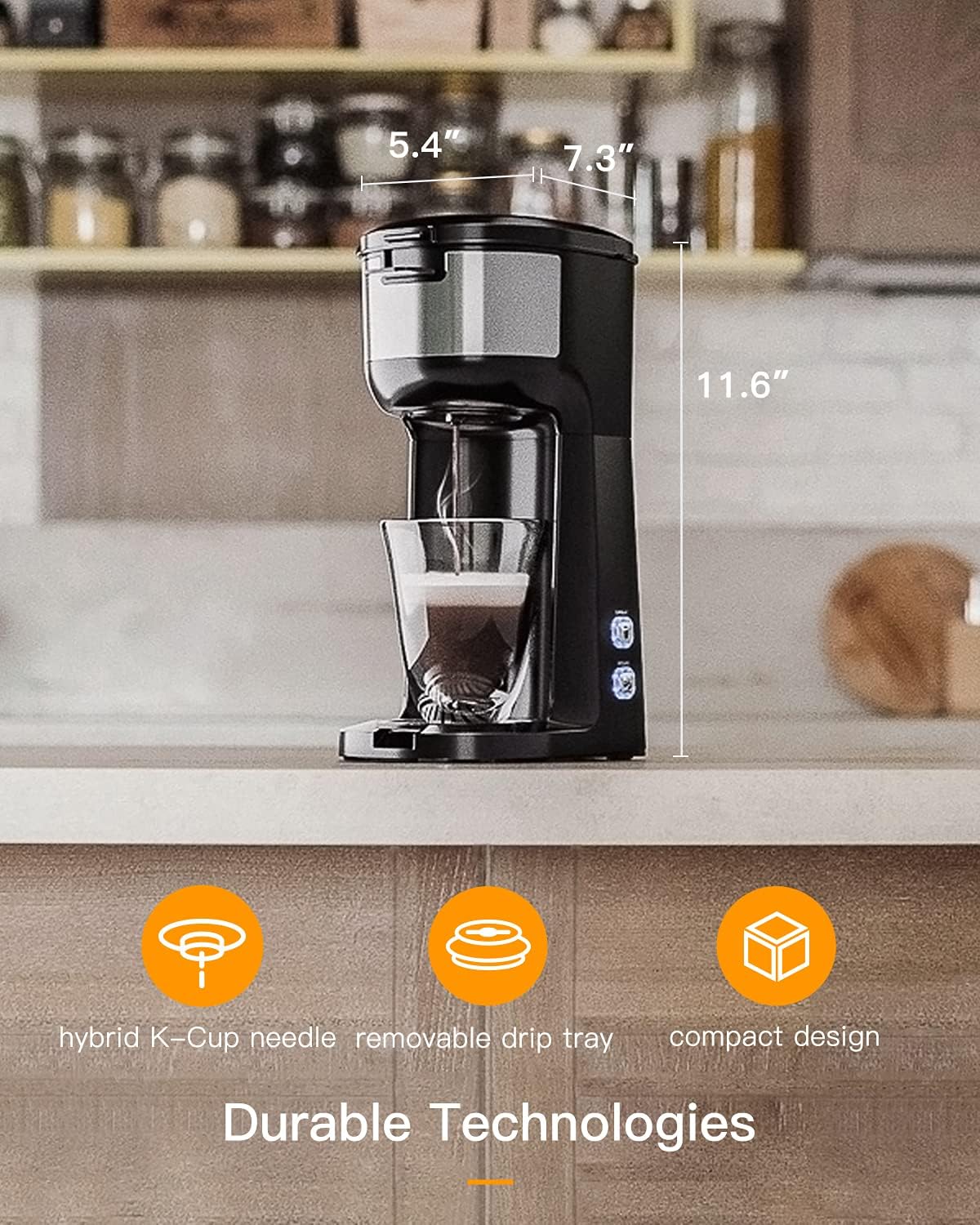 Single Serve Coffee Maker Brewer for K-Cup Pod & Ground Coffee Thermal Drip Instant Coffee Machine with Self Cleaning Function, Brew Strength Control: Home & Kitchen