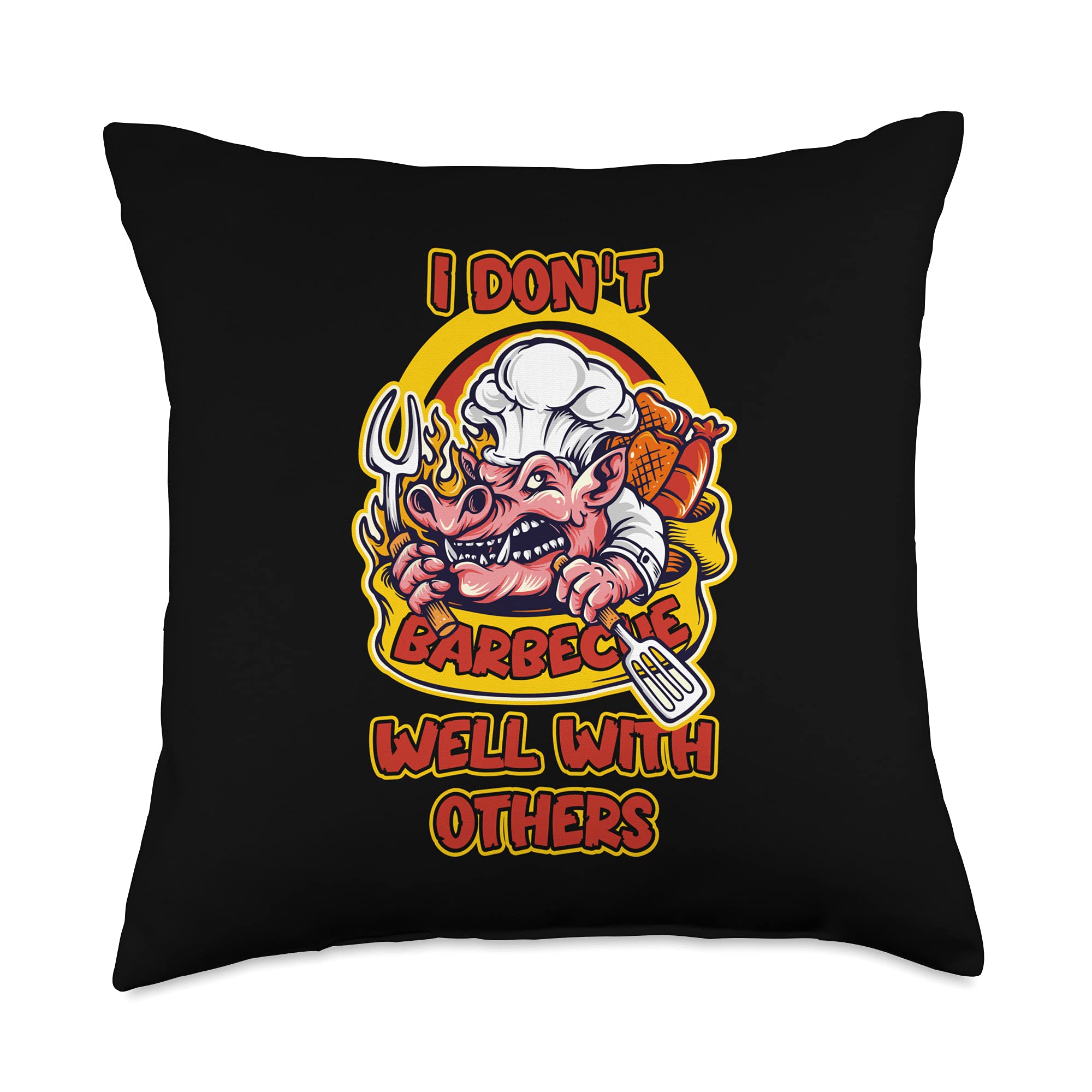 Barbecue Masters Look Great With Our Gear I Don't Barbecue Well with Others-BBQ-Barbeque Chef Throw Pillow, 18x18, Multicolor