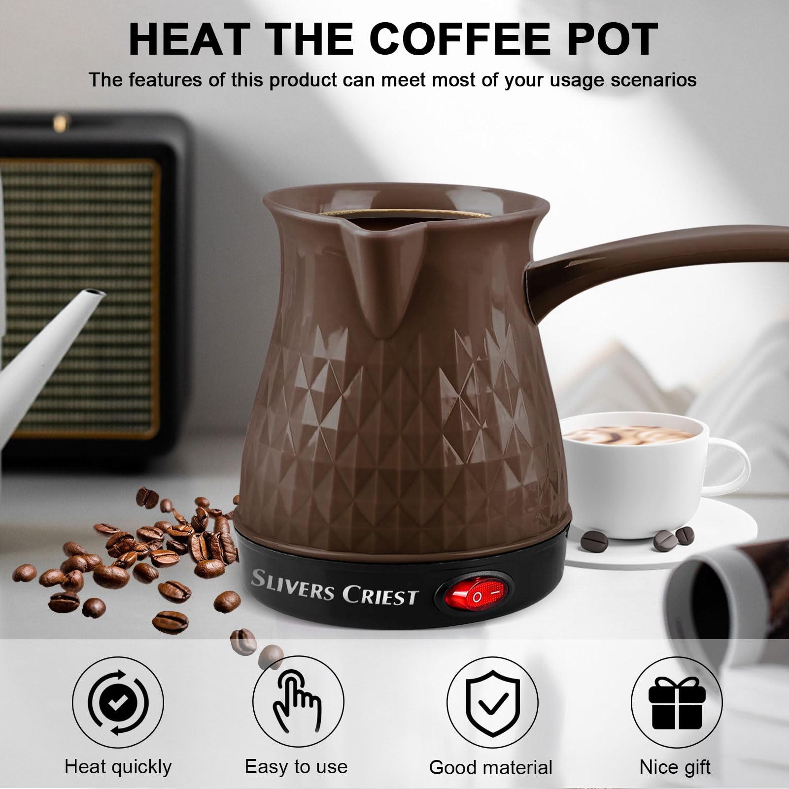 Cafetera turca eléctrica de 500 ml, cafetera turca de inducción con mango extraíble, antiquemaduras y calentamiento uniforme, cafetera eléctrica Cezve para café, té