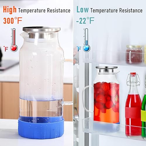 Miniatura 3 de Jarra de vidrio con tapa, jarra de agua de vidrio calientefría, jarra de vidrio con asa, jarra de vidrio para refrigerador, té helado, café, jugo,