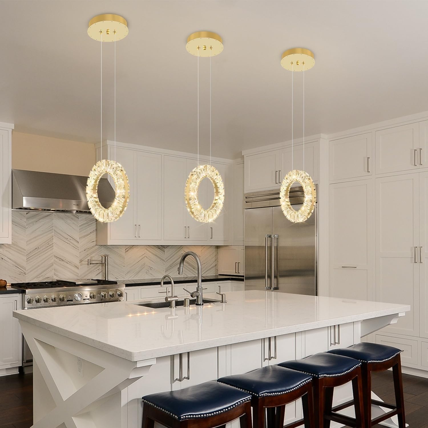 Lustres de cuisine en cristal moderne de luxe couleur or luminaire de salon chic