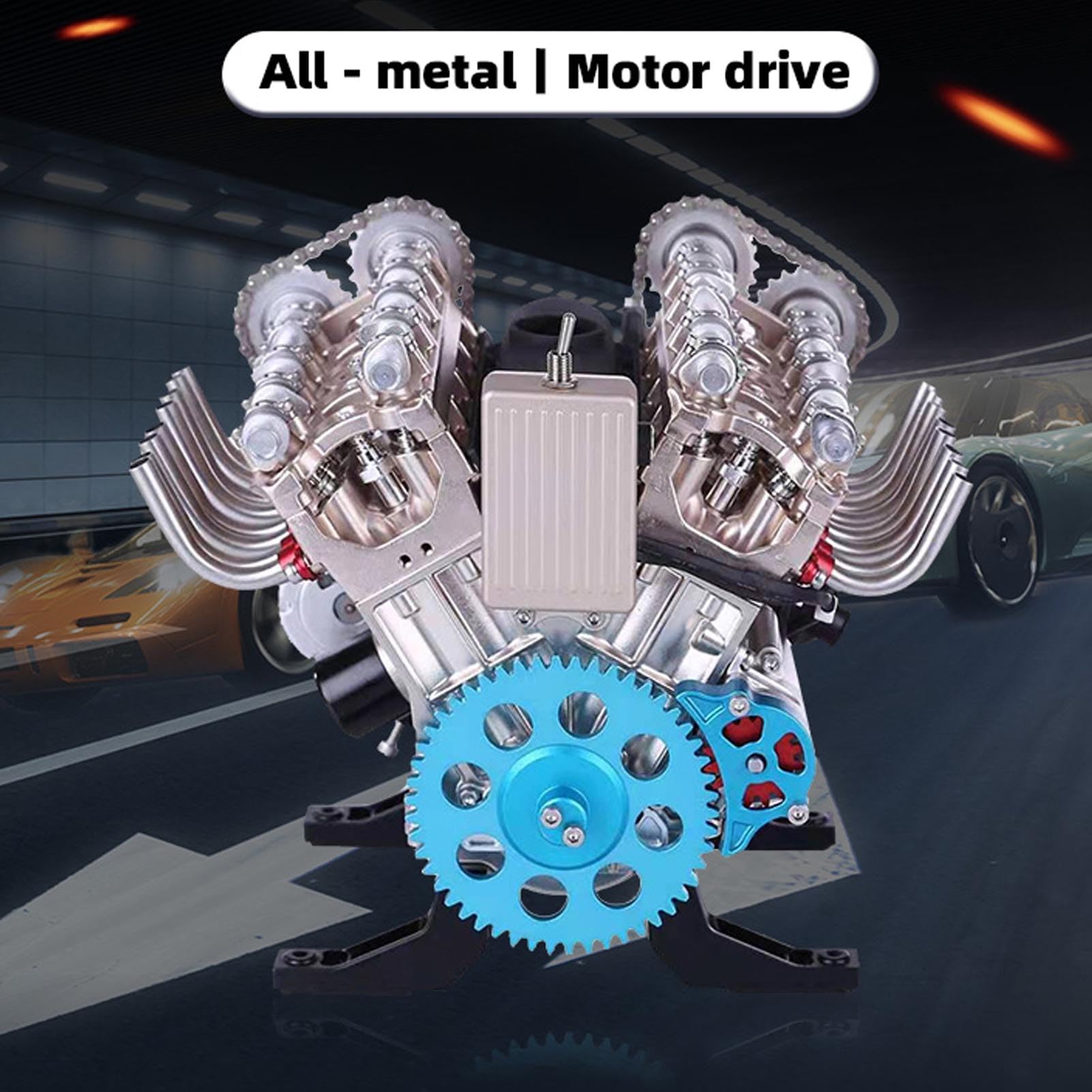 DIY Mini-V8-Motor-Bausatz, 660-teilig, Funktionsfähiges Automotor-Modellspielzeug mit Lithium-Batterie