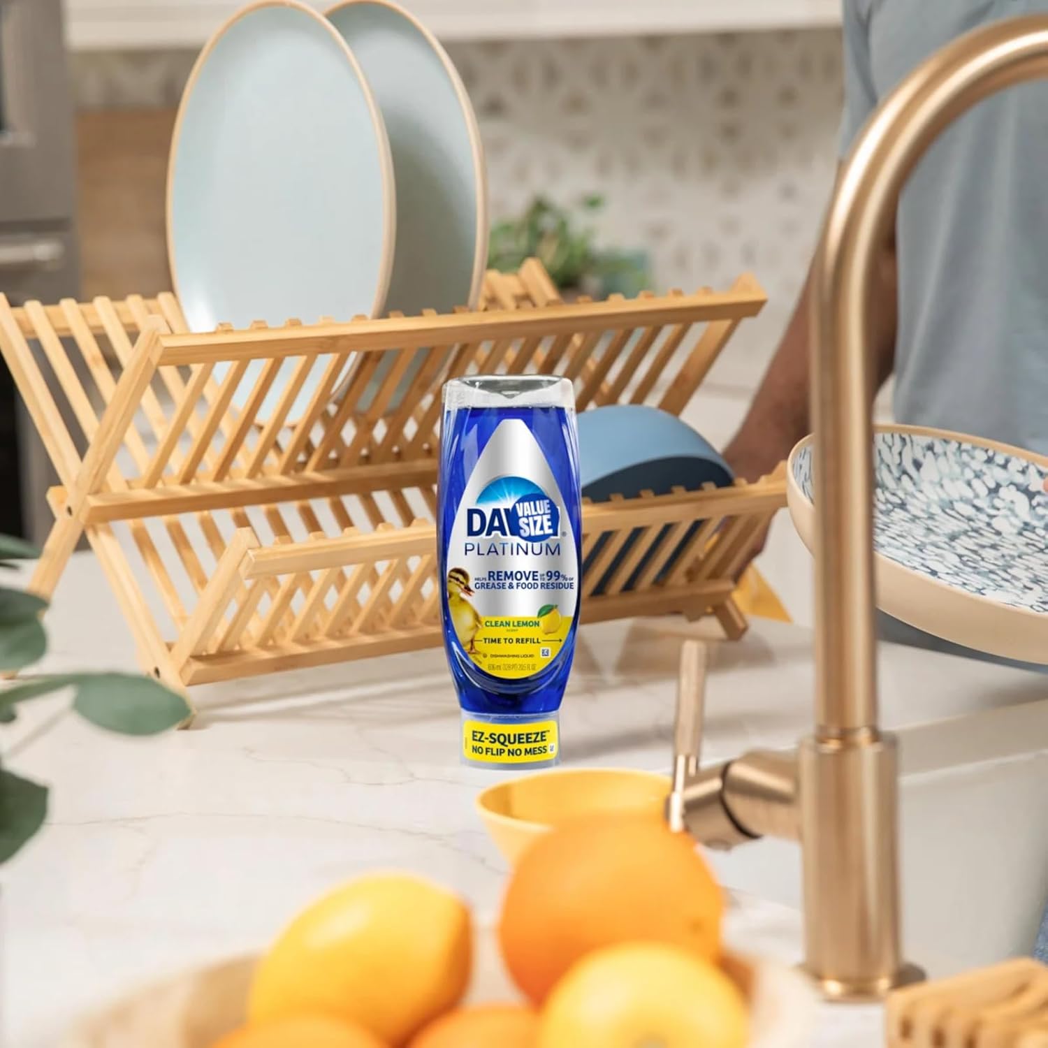 Dawn EZ Squeeze Platinum Liquid Dish Soap, 20.5 Fl Oz (Pack of 3), Lemon Scent, bundled with Heavy Duty Scotch Brite Sponge