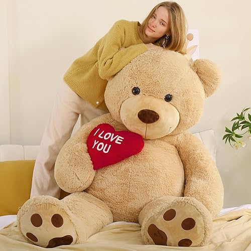 Miniatura 7 de Oso de peluche gigante de corazón rojo de 6 pies, oso de peluche grande con bordado I Love You para novia, Navidad, cumpleaños, regalos enormes de