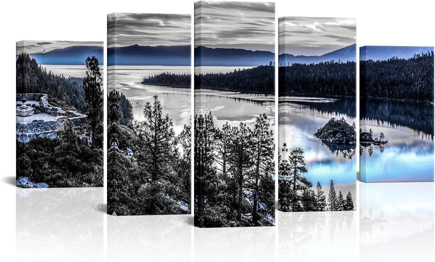 sechars Large 5 Piece Lake Tahoe Wall Art Decor Black and White Blue California Mountains Picture Photo Canvas Prints America Landscape Painting for Living Room