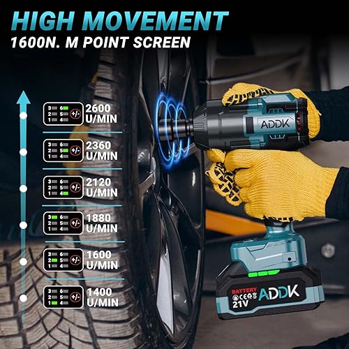 Miniatura 3 de Llave de impacto eléctrica inalámbrica de 1600 Nm (1181 pies-libras), pistola de impacto sin escobillas de 12 pulgada, destornillador de impacto de
