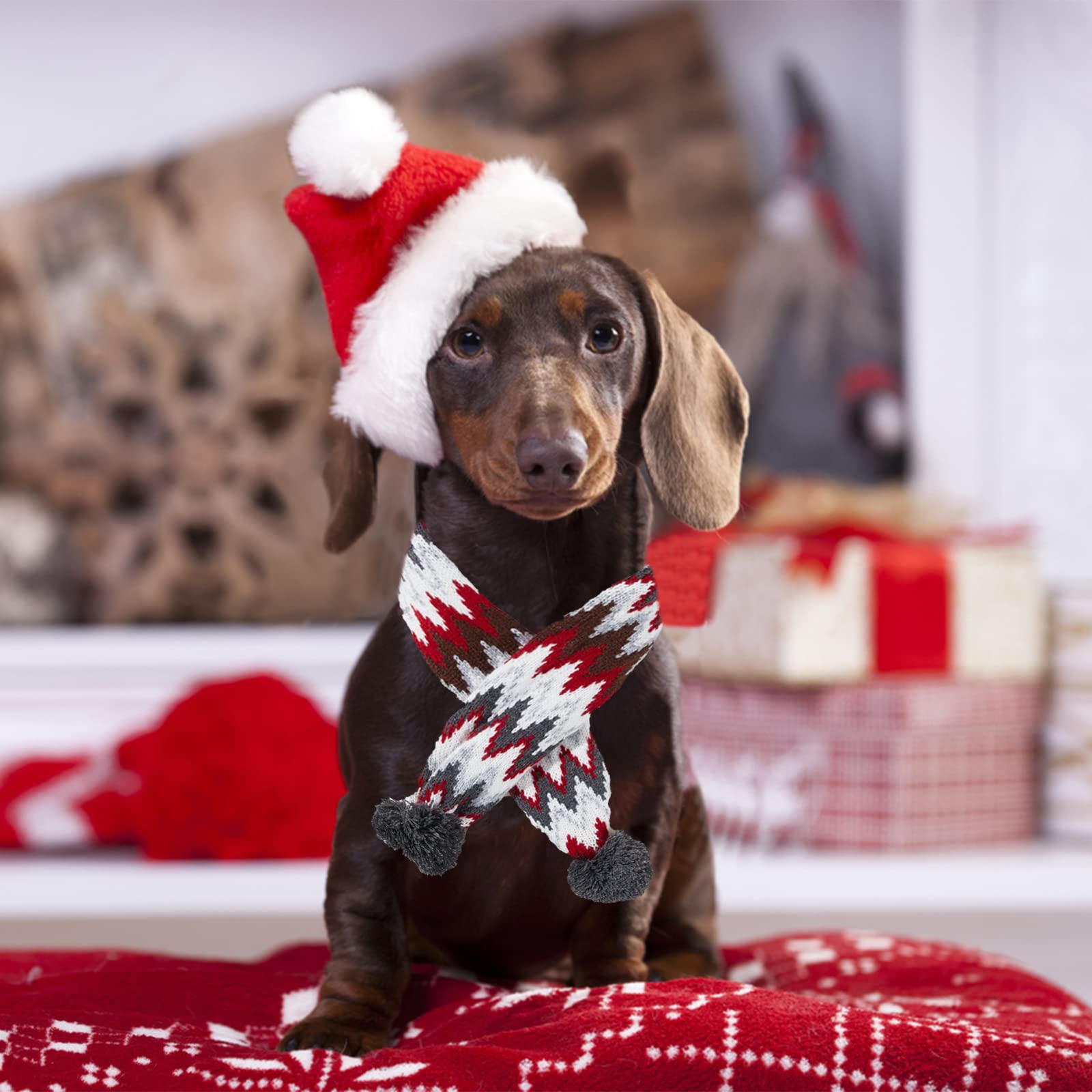 Écharpe De Noël Pour Chien Tricotée - Motif Renne Et Pompons, Longueur Modulable - Tailles S (45 Cm), M (65 Cm), L (70 Cm) - Matière Acrylique Douce, Confortable