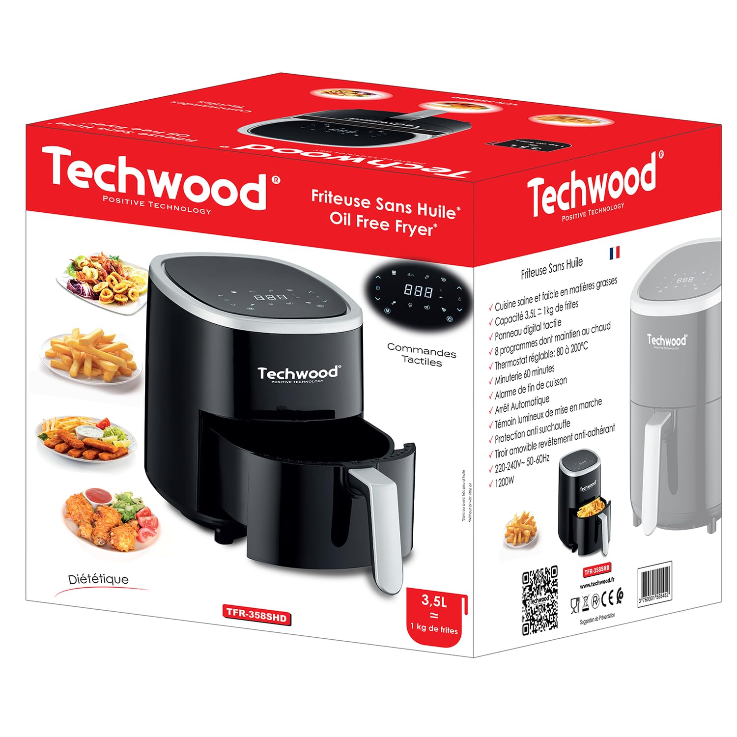 TECHWOOD Friteuse sans huile - airfryer 1200W, Noir