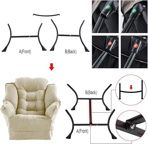 Miniatura 6 de Silla perezosa moderna, sofá individual perezoso, cómodo sillón reclinable, sillón suave con bolsillos laterales, cojín grueso, marco de acero de