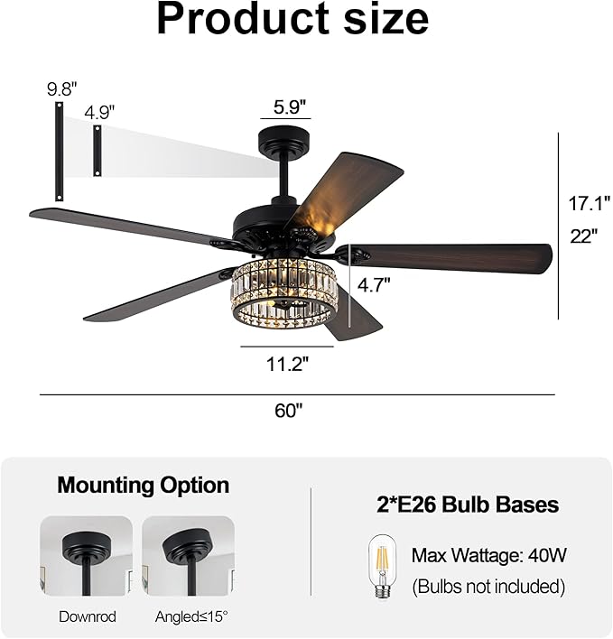 Ventilador de Techo 60 Pulgadas con Luz, Control Remoto y 6 miniatura 4