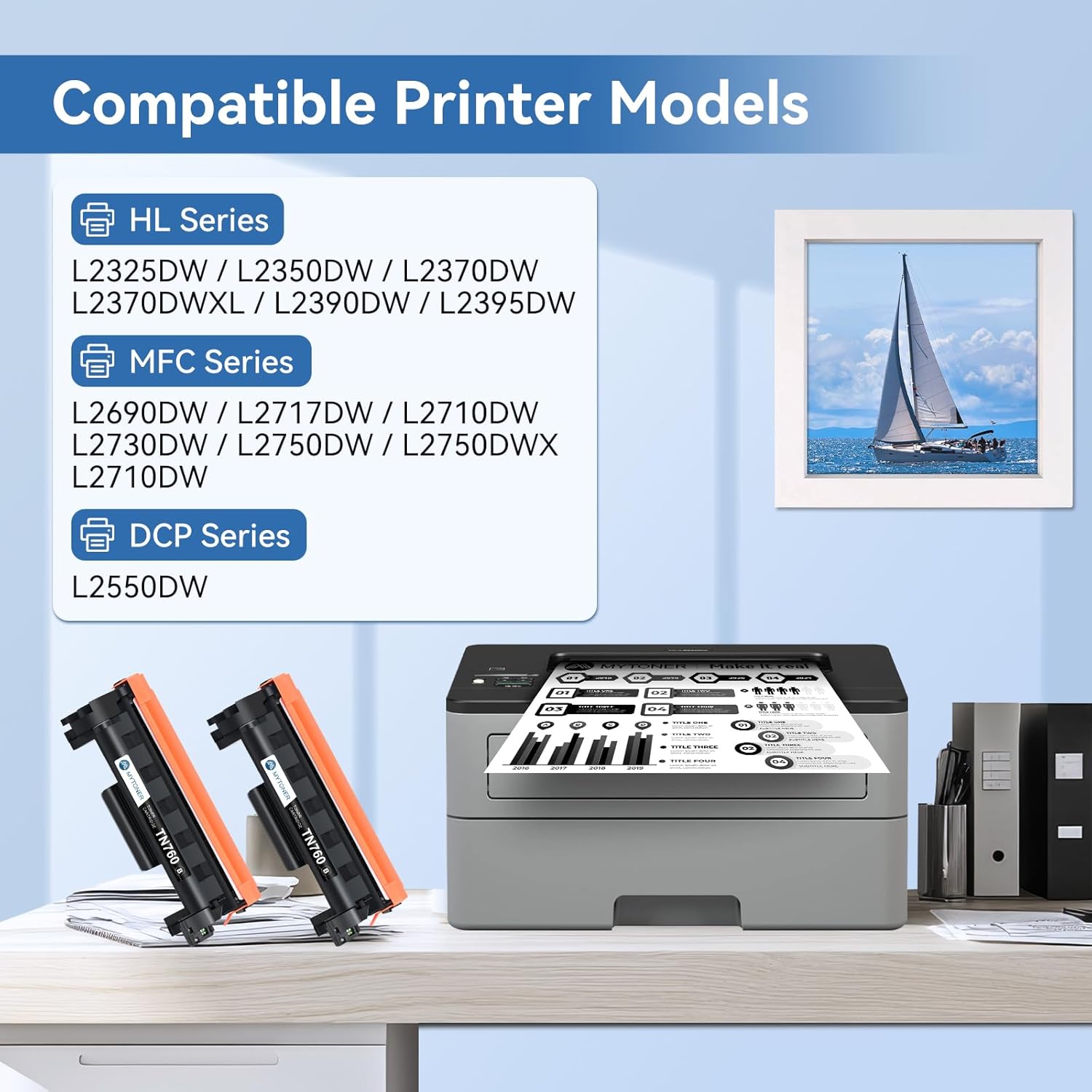 MYTONER Toner Cartridge Compatible Replacement for Brother TN760 TN730 TN-730/TN-760 Black High Yield for MFC-L2690DW MFC-L2710DW MFC-L2717DW HL-L2350DW HL-L2395DW MFC-L2750DW Printer, 2-Pack - Image 2