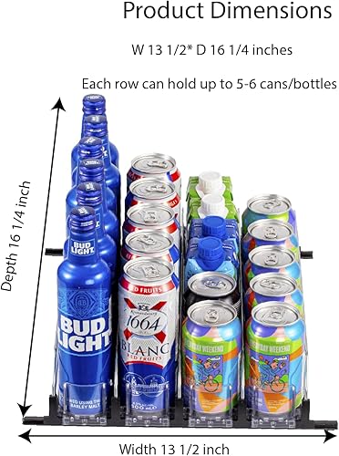 Miniatura 2 de Rula Organizador de bebidas para refrigerador, dispensador de latas de soda autoempujable para refrigerador, negro, 4 filas, 16.2 pulgadas de